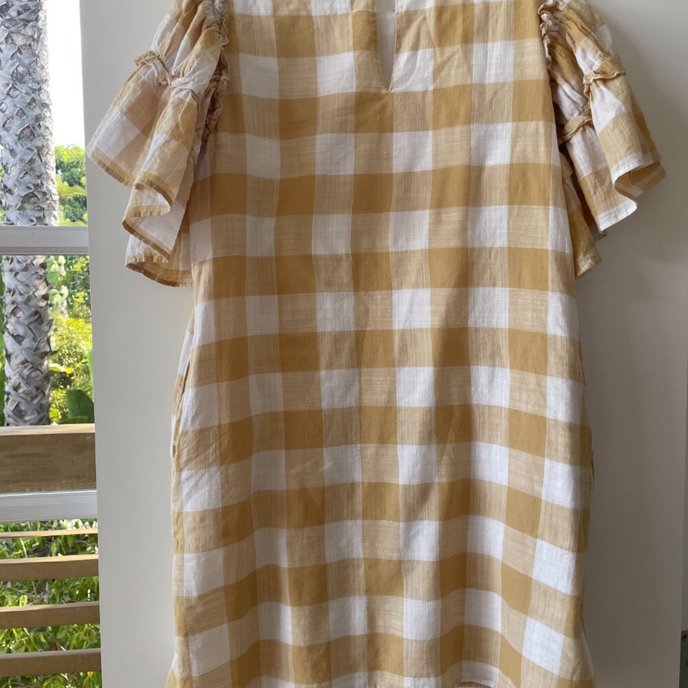 Who What Wear Buffalo Check Ruffle Sleeve Mini Dress, Yellow & White, Medium - Picture 2 of 7